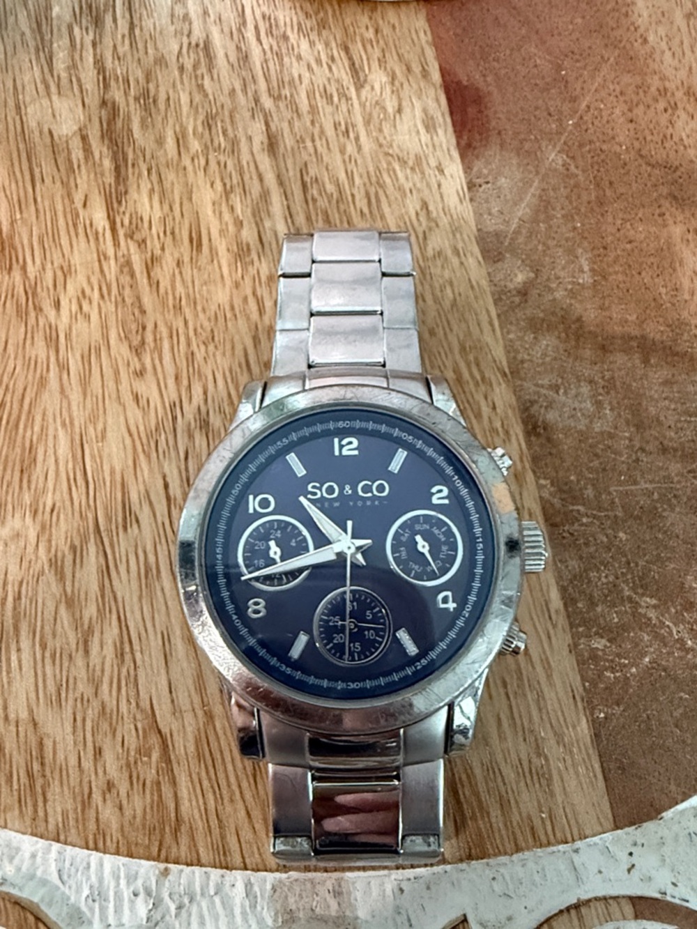 Men's Silver Stainless Steel Watch with Blue Dial